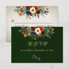 Autumn Floral & Wreath RSVP - Emerald Karte