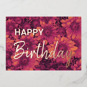 Autumn Florals Happy Birthday Real Gold Folien Feiertagskarte