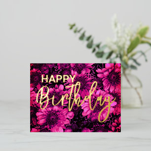 Autumn Florals Happy Birthday Real Gold Folien Feiertagspostkarte