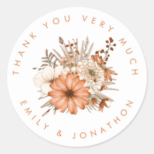 Autumn Florals Newlyweds Names Vielen Dank für Ihr Runder Aufkleber