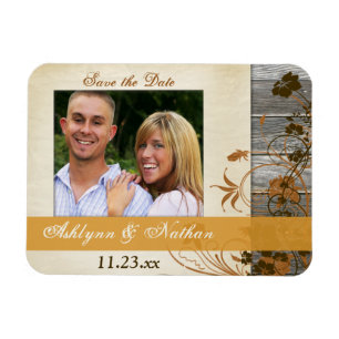 Autumn Flowers, FÄLSCHUNG Wood Save the Date Magne Magnet