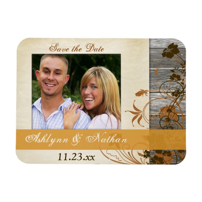 Autumn Flowers, FÄLSCHUNG Wood Save the Date Magne Magnet (Horizontal)