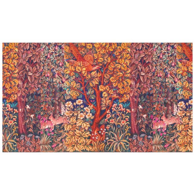 AUTUMN FOREST ANIMALS Hares,Pheasant,Red Floral  Tischdecke (Vorderseite (Horizontal))