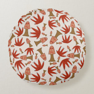 Autumn Forest Friends Round Pillow – Cute Mushroom Rundes Kissen