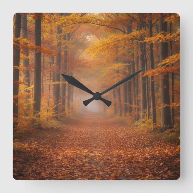 Autumn Forest Wall Clock - Cosy Nature Design Quadratische Wanduhr (Vorderseite)