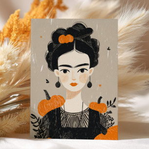 Autumn Frida Kahlo Illustration Niedlich Halloween Postkarte