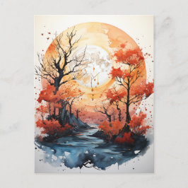 Autumn Full Moon Postcard Postkarte