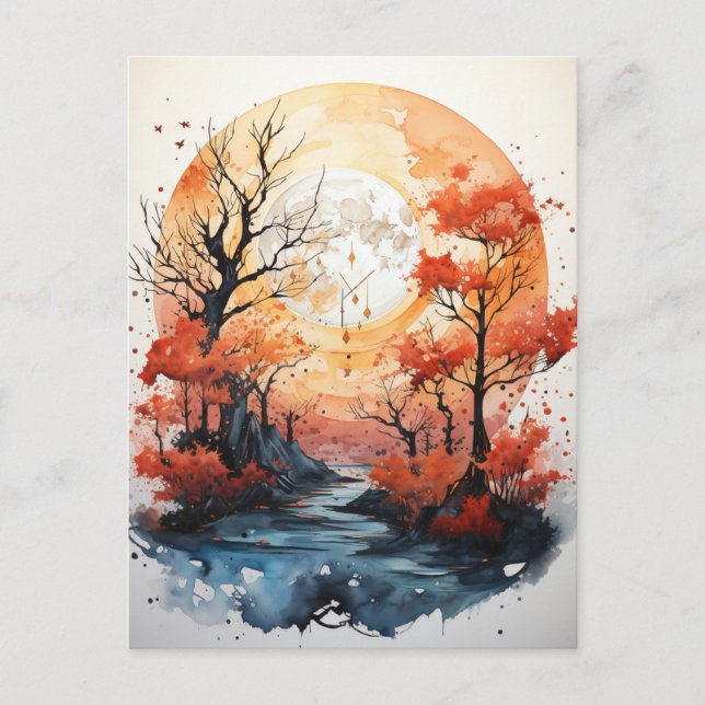 Autumn Full Moon Postcard Postkarte (Vorderseite)