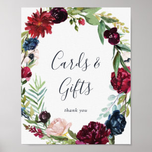 Autumn Garden Burgundy Wreath Cards und Gifts Unte Poster