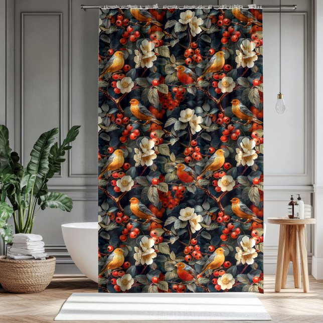 Autumn Garden Curtain Birds Flowers for Their Bath Duschvorhang (Autumn Garden Curtain Birds Flowers for Their Bath)