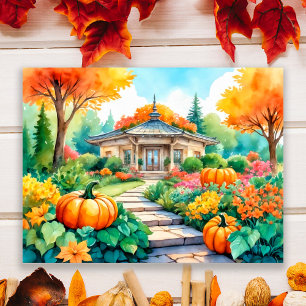 Autumn Garden House mit Pumpkins Wall Poster