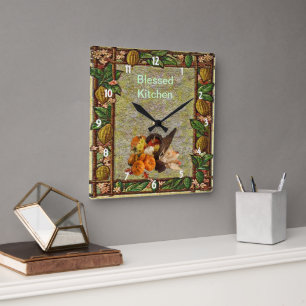 Autumn gesegnet Ernte Cornucopia Wall Clock Quadratische Wanduhr