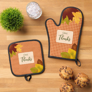 Autumn Gingham Erntedank Ofenhandschuh & Topflappen-Set