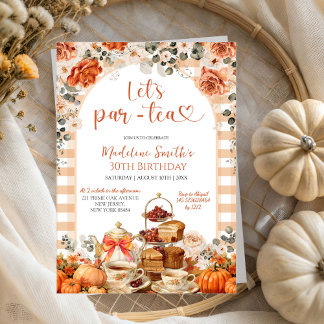Autumn Gingham Pumpkin Let's ParTea Birthday Party Einladung
