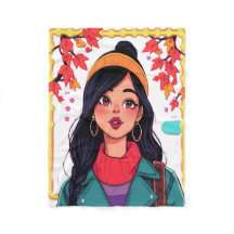 Autumn Girl Art Fleece Blanket – Cozy & Colorful H
