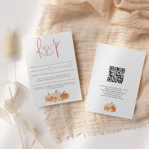Autumn Glittery Pumpkins Florals Script QR Code RSVP Karte