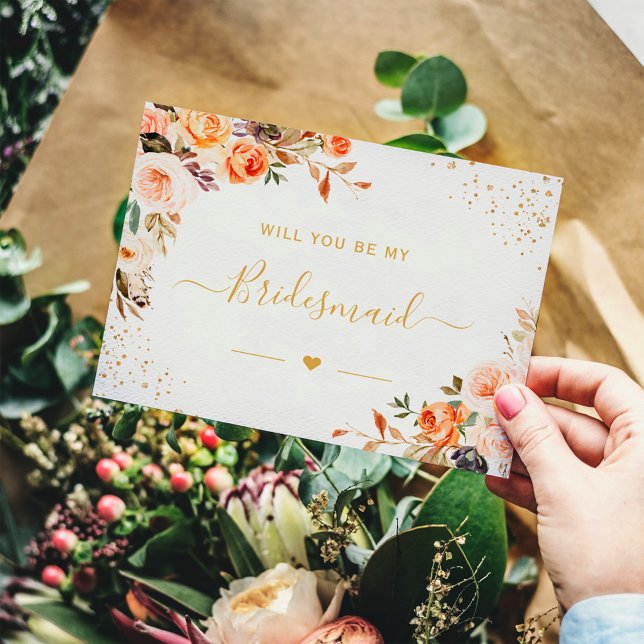 Autumn Gold floral be My Bridesmaid-Vorschlag Einladungspostkarte (Von Creator hochgeladen)