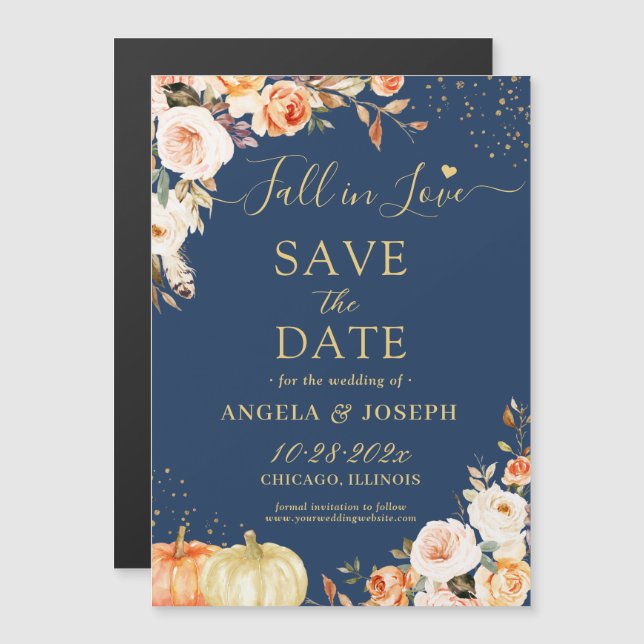 Autumn Gold Floral Pumpkin Save the Date Magnet (Vorne/Hinten)