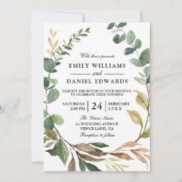 Autumn Green Blätter Wreath Hochzeit im Herbst Einladung