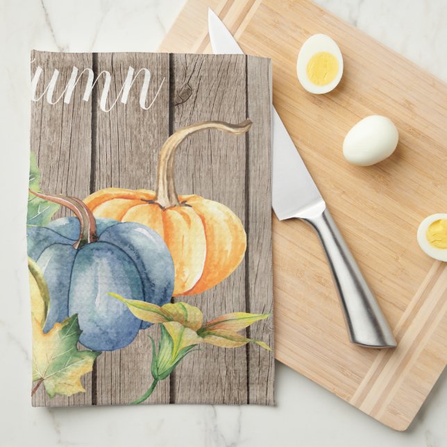 Autumn Green Orange Pumpkin Watercolor Lt Wood Geschirrtuch (Viertel Falte)