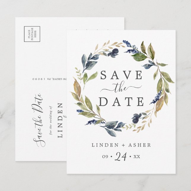 Autumn Greenerenery Save the Date Postcard Einladungspostkarte (Vorne/Hinten)