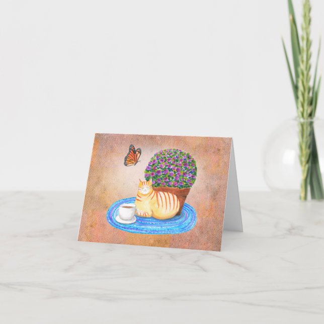 Autumn Greeting Cat and Monarch Butterfly Serene  Karte (Vorderseite)