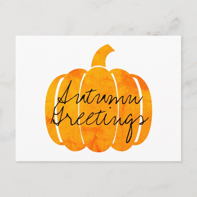 Autumn Greetings Customizable Orange Pumpkin Postkarte (Vorderseite)