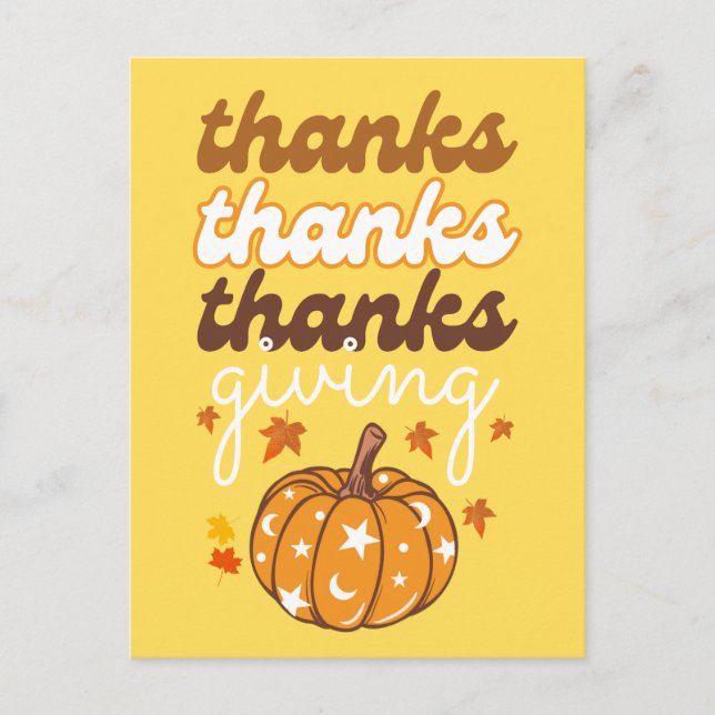 Autumn Groovy Pumpkin Blätter Holiday Erntedank Postkarte (Vorderseite)