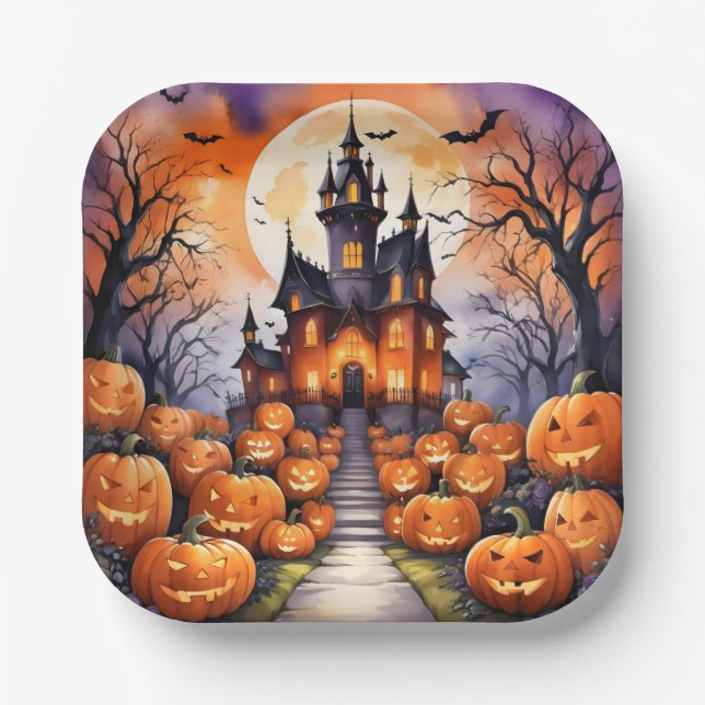Autumn Halloween Modern Pumpkin Collection Pappteller (Vorderseite)