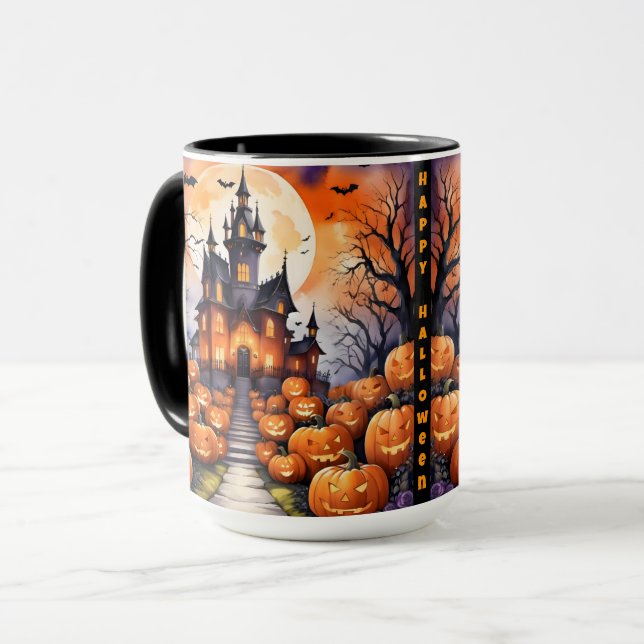 Autumn Halloween Modern Pumpkin Collection Tasse (Vorderseite Links)