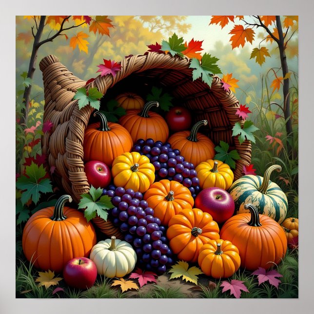 Autumn Harvest and Blessings Cornucopia  Poster (Vorne)