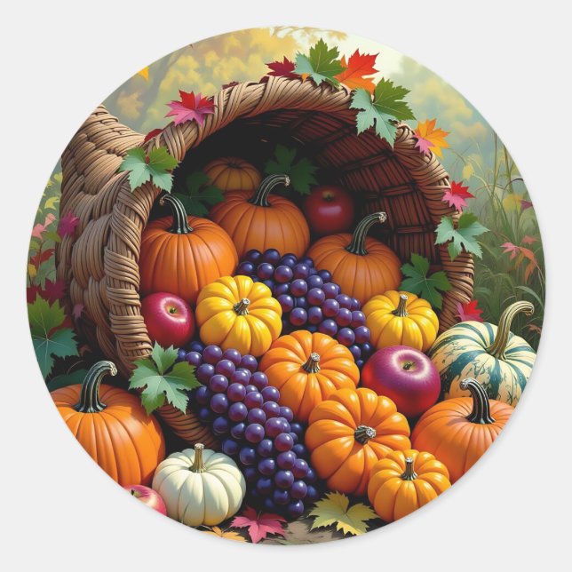 Autumn Harvest and Blessings Cornucopia  Runder Aufkleber (Vorderseite)