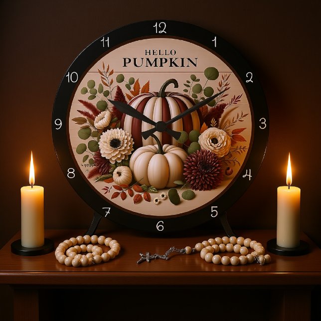 Autumn Harvest 'Hello Pumpkin'  Große Wanduhr (Von Creator hochgeladen)