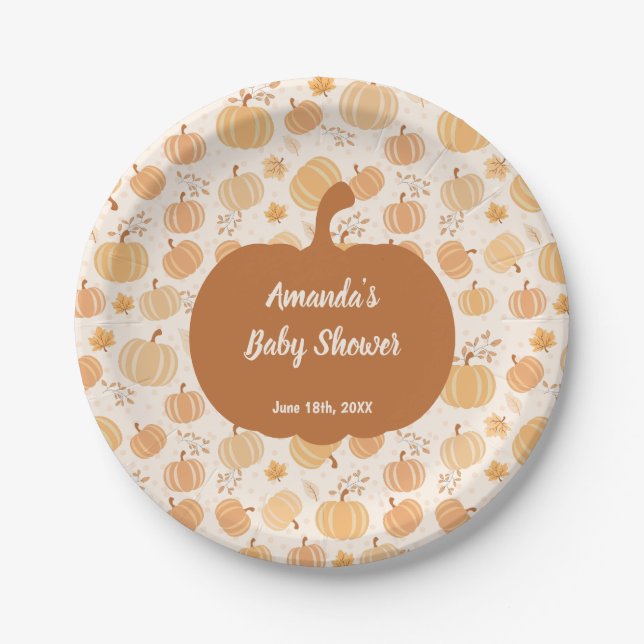Autumn Harvest Pumpkin and Leaf Pastel Baby Shower Pappteller (Vorderseite)