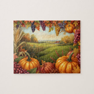 Autumn Harvest Pumpkin Grape Farm Landscape Puzzle