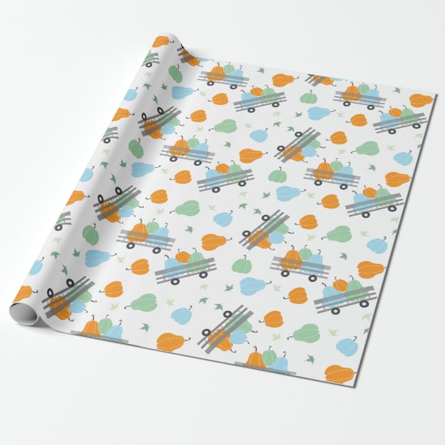 Autumn Harvest Pumpkins Wagenmuster Geschenkpapier (Ungerollt)