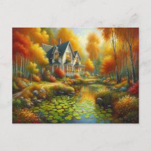 Autumn-Haus-See Postkarte