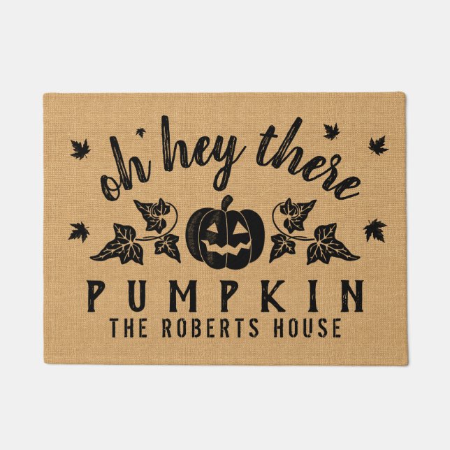 Autumn Hey da Pumpkin Custom Rustic Burlap Fall Fußmatte (Vorderseite)