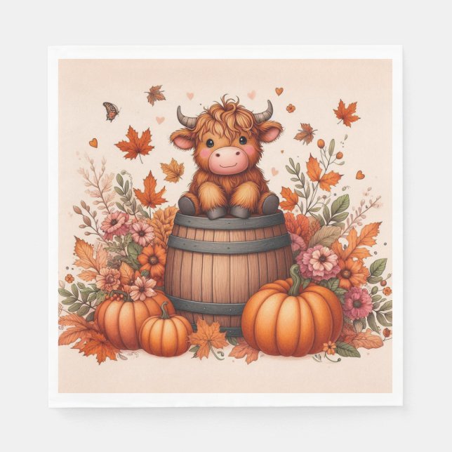 Autumn Highland Cow Paper Napkin Serviette (Vorderseite)
