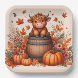 Autumn Highland Cow Paper Plates Pappteller