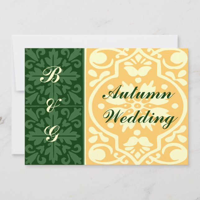 Autumn Hochzeit im Herbst Green Tan Custom Einladu Einladung (Vorderseite)