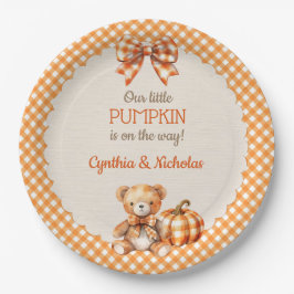 Autumn Kariert Teddy Bar Pumpkin Pappteller