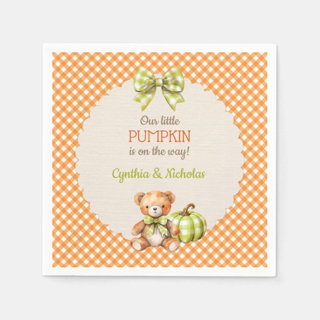Autumn Kariert Teddy Bar Pumpkin Serviette (Vorderseite)