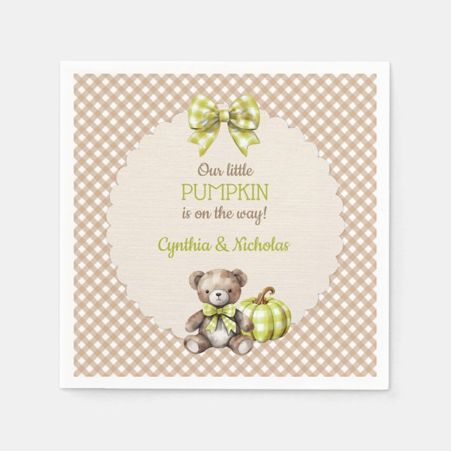 Autumn Kariert Teddy Bar Pumpkin Serviette (Vorderseite)