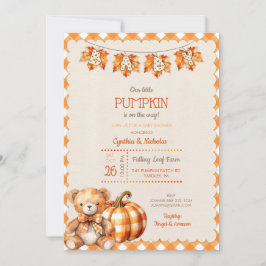 Autumn Kariert Teddy Bären Pumpkin Blätter Einladung