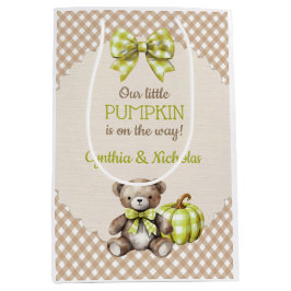 Autumn Kariert Teddy Bären Pumpkin Blätter Mittlere Geschenktüte
