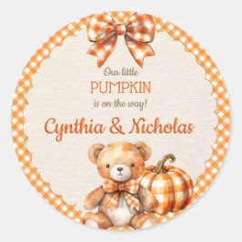 Autumn Kariert Teddy Bären Pumpkin Blätter Runder Aufkleber