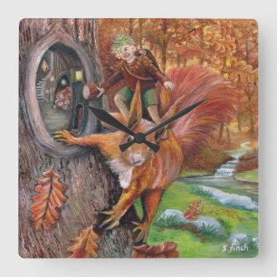Autumn Kastnut Elf Quadratische Wanduhr