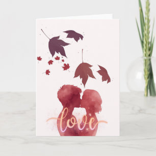 Autumn Kiss Couple Love Card - Watercolor Falling  Karte