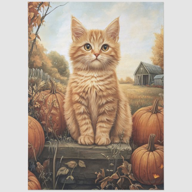 Autumn Kitten mit Pumpkins Decoupage Seidenpapier (Vorderseite)